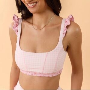 NWT Blogilates Women's Ruffle Corset Sports Bra - Pink Gingham love shack fancy